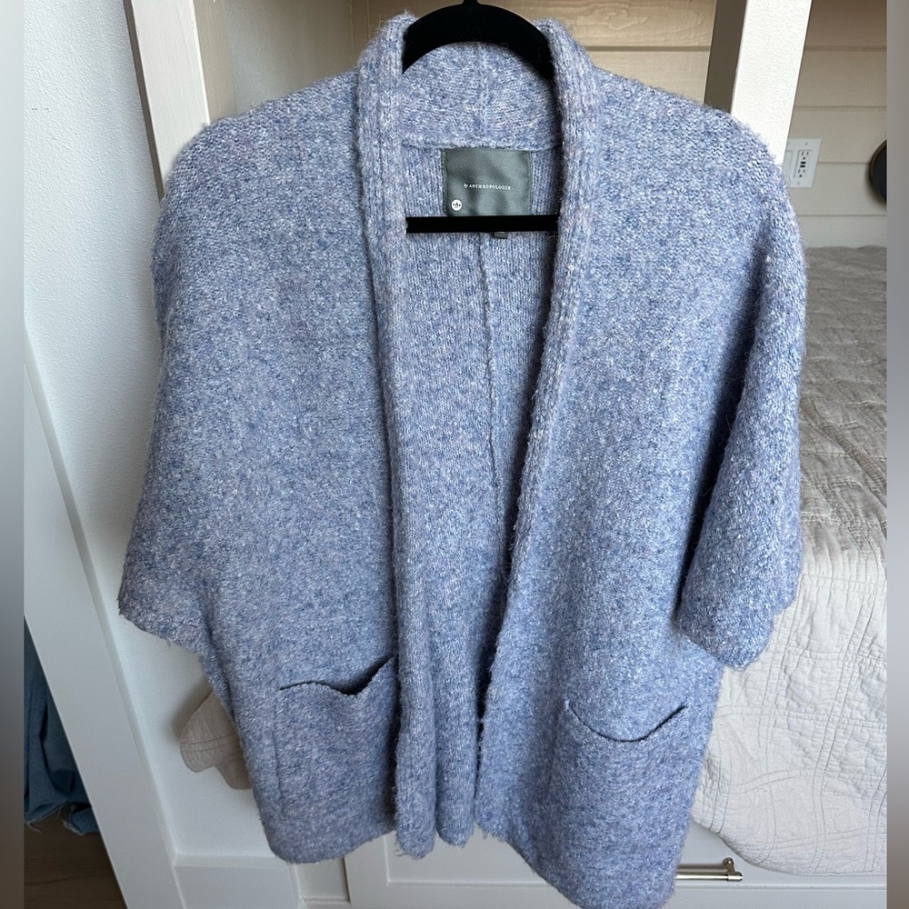 Anthropologie Heathered Blue Poncho Sweater